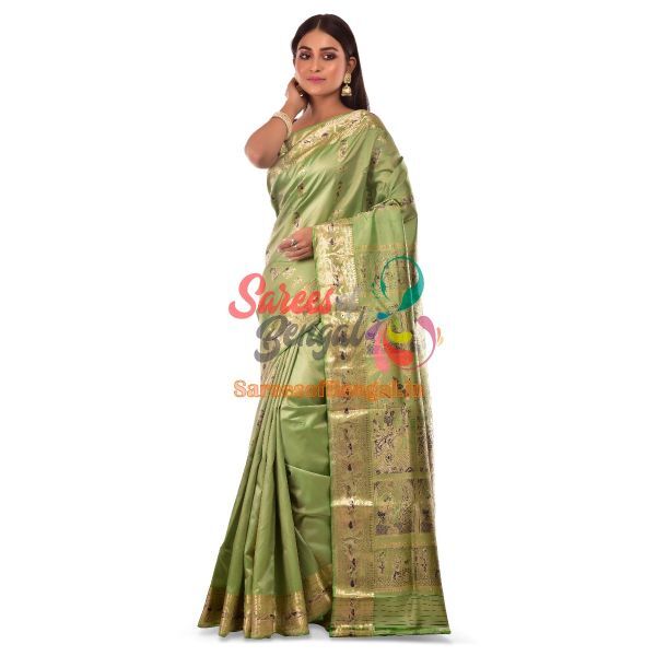 Traditional Green Ramayana Swarnachari Baluchari Silk Saree - Cotton Cool |  Shop Online at Ethnickart India's Best Ethnic Weares & Wares